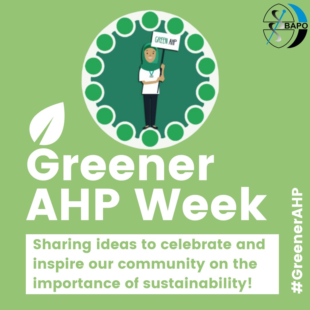 Get involved this ‘Greener AHP Week’. Submit a case study on work you & your team have done introducing greener ways of working. Access e-learning for health on sustainable healthcare, sign up to the sustainable healthcare network, & nominate a project for the CAHPO Green Awards!