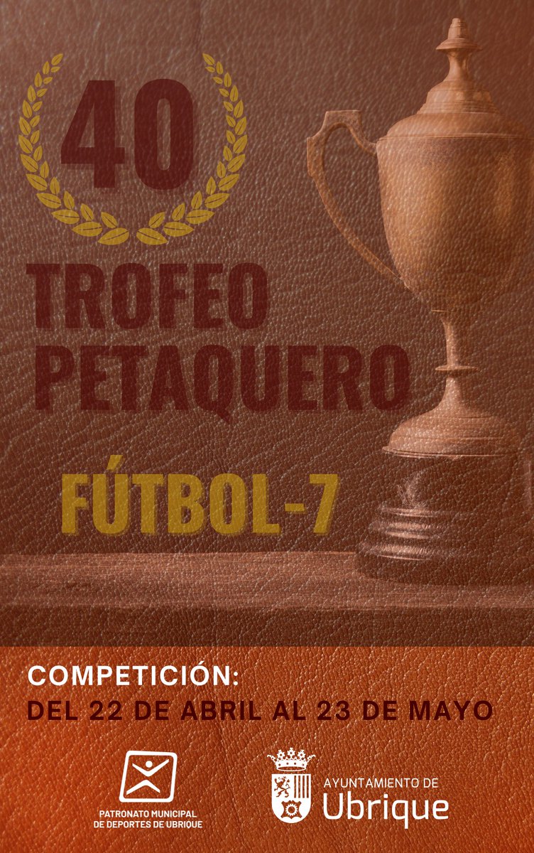 pmdubrique's tweet photo. 🏆40 edición del Trofeo del Petaquero de Ubrique
📅del 22 de abril al 23 de mayo
⚽️16 equipos➕250 participantes!!
#trofeopetaquero2024 @aytoubrique @pmdubrique @radioubrique @radiocomarcaser https://t.co/Zi6dFpPrCS