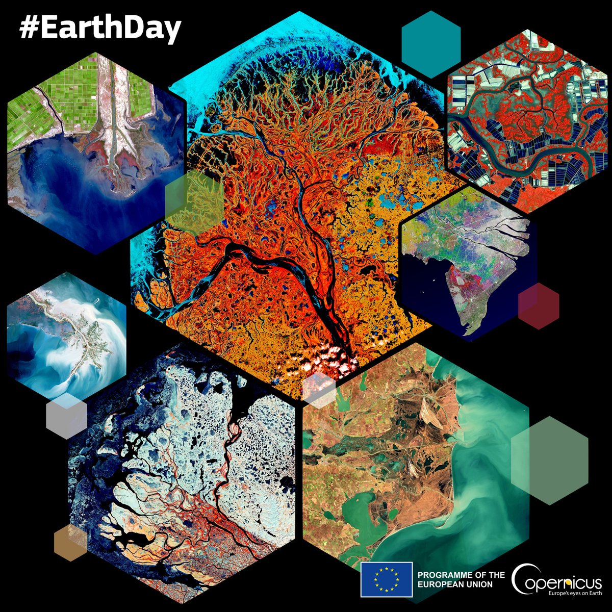 #EarthDay  

Today we celebrate the beauty of #OurPlanet 🌍 with a collection of #Copernicus imagery 

⬇️ These river deltas look like paintings when viewed from space 🛰   

#EarthArt