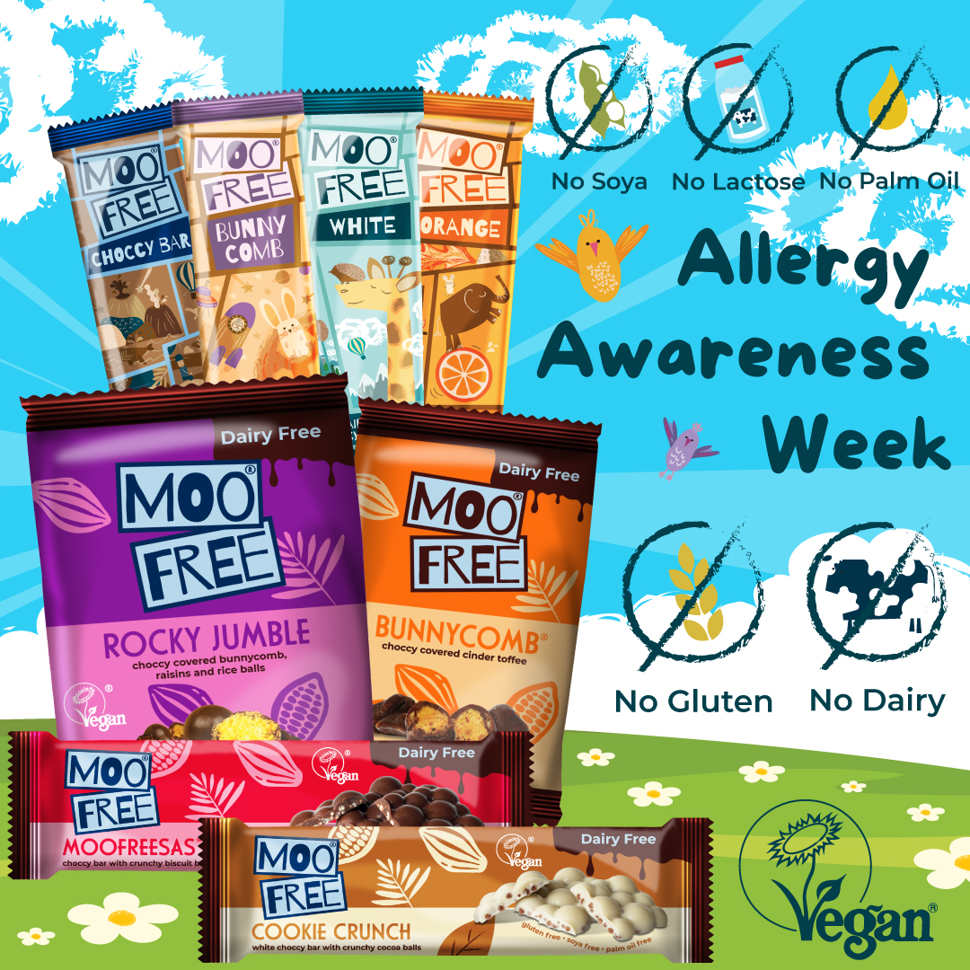 It's allergy awareness week! Here at Moo Free we strive to make our chocolate inclusive for everybody and although best known for being dairy free and vegan, our entire range of chocolate is additionally free from wheat, gluten, and soya😍 #allergyawarenessweek #freefrom #moofree