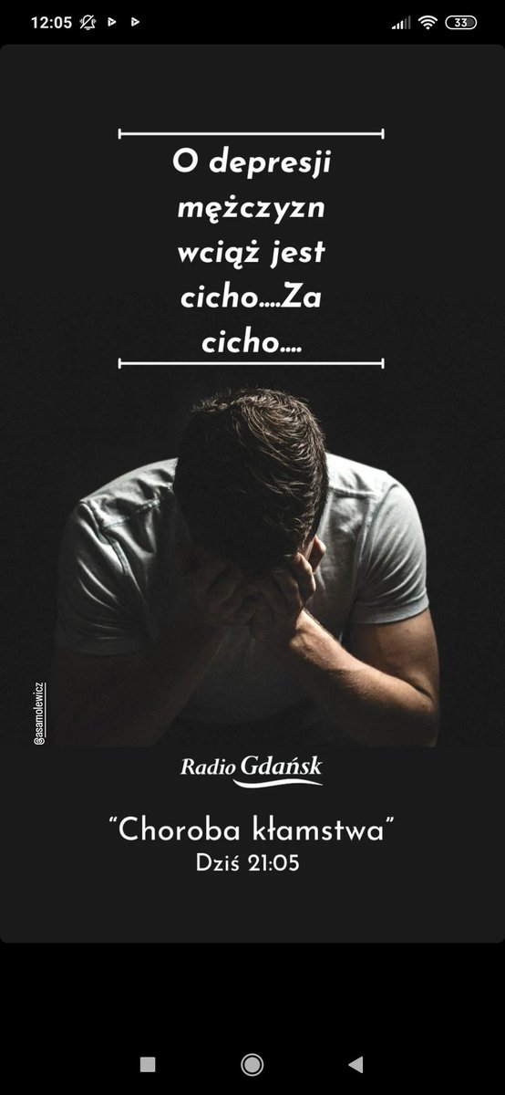 a_samolewicz's tweet image. Depresja wchodzi do życia po cichu, małymi krokami, rozgaszcza się w nim, oswaja.... a potem zawłaszcza - wszystko! 
Temat, który dotyczy większej liczby osób niż nam się wydaje. Depresja mężczyzn. Zapraszam na #reportaz #ChorobaKlamstwa dziś o 21:05.  @RadioGdansk