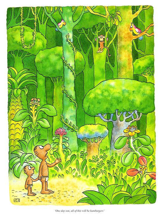 #EarthDay2024 'One day son, all of this will be hamburgers' PUNCH cartoon by Stan Eales 1990 #environment #EarthDay #rainforest #jungles #trees #green