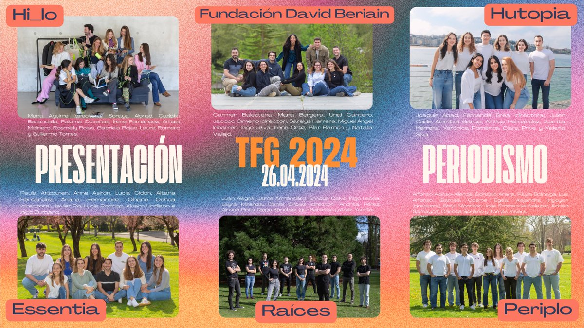 Los alumnos de 4º de Periodismo de <a href="/fcomunav/">fcomunav</a> ya preparan las presentaciones de sus trabajos fin de grado. La cita, el viernes 26. Nos acompañarán <a href="/Cheloradio/">Chelo Sánchez</a>, <a href="/eva_baroja/">Eva Baroja 🗞</a> y <a href="/luciaperezoroz/">Lucía Pérez Oroz</a>.