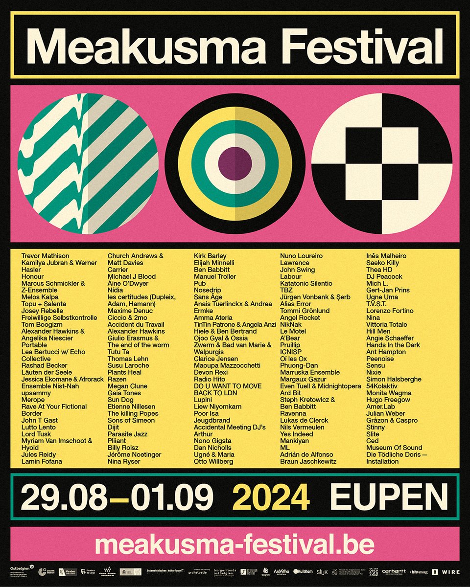 Meakusma Festival reveals full 2024 lineup. The 20th anniversary edition will feature performances from Trevor Mathison, Topu & Salenta, Rashad Becker, Lamin Fofana, Áine O'Dwyer, and many more. Eupen, Belgium, 29 Aug – 1 Sept: meakusma-festival.be/artists-2024/