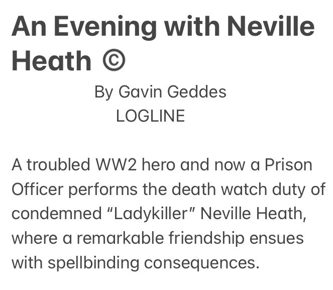 My #screenwriting debut #AnEveningwithNevilleHeath I penned in prison literally off the cuff. I’m looking for #agents with links to #filmproduction #theatreproduction so I can pitch. DM for enquiries ✍️🇬🇧 #amquerying