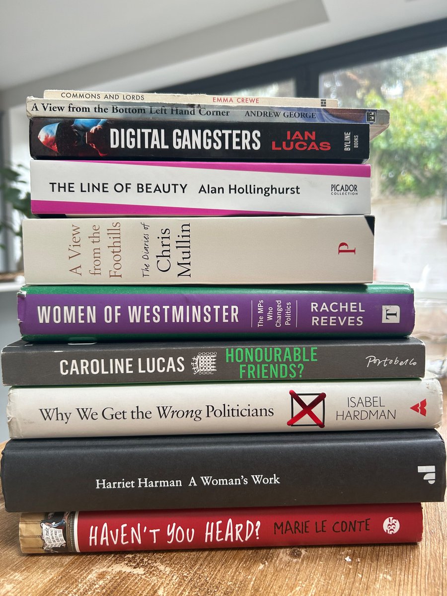 What other books about/ set in Westminster should I be reading? 

@IanCLucas 
@CarolineLucas 
@RachelReevesMP 
@HarrietHarman 
@IsabelHardman 
@youngvulgarian