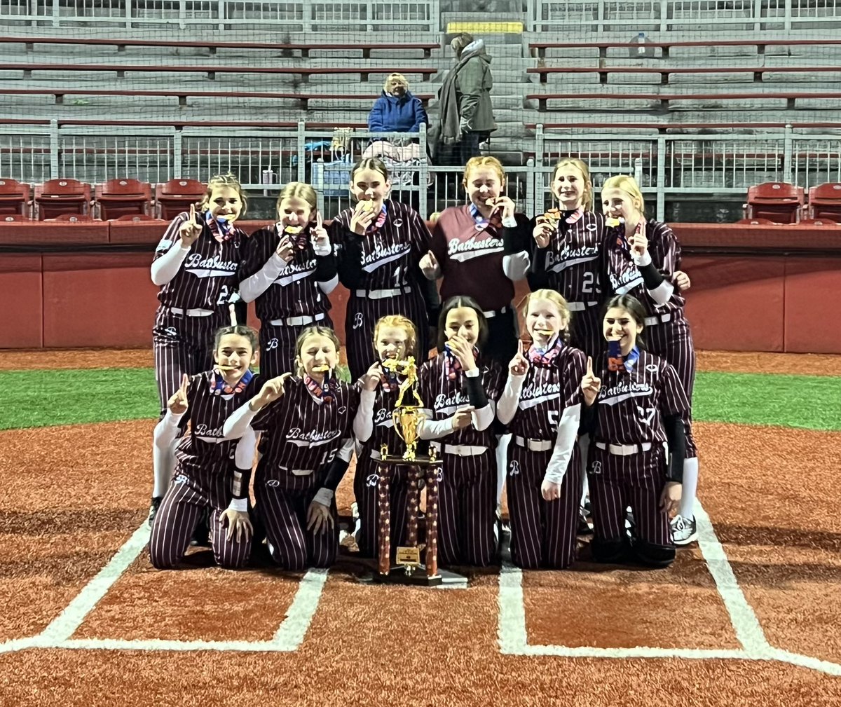 Batbusters2029's tweet photo. Let the Spring/Summer season begin. We kicked off in a 14U tournament at Firestone Stadium. 5-1 overall record on the weekend ending as Champions under the lights. A complete team effort. Go Batbusters! https://t.co/ETyTUPQXXW