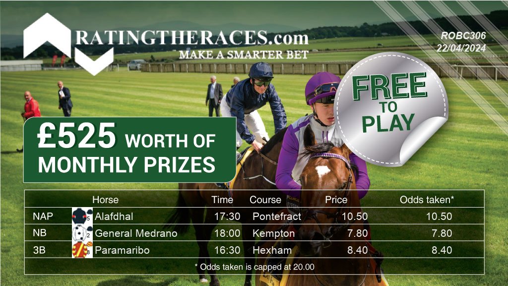 My #RTRNaps are: Alafdhal @ 17:30 General Medrano @ 18:00 Paramaribo @ 16:30 Sponsored by @RatingTheRaces - Enter for FREE here: bit.ly/NapCompFreeEnt…