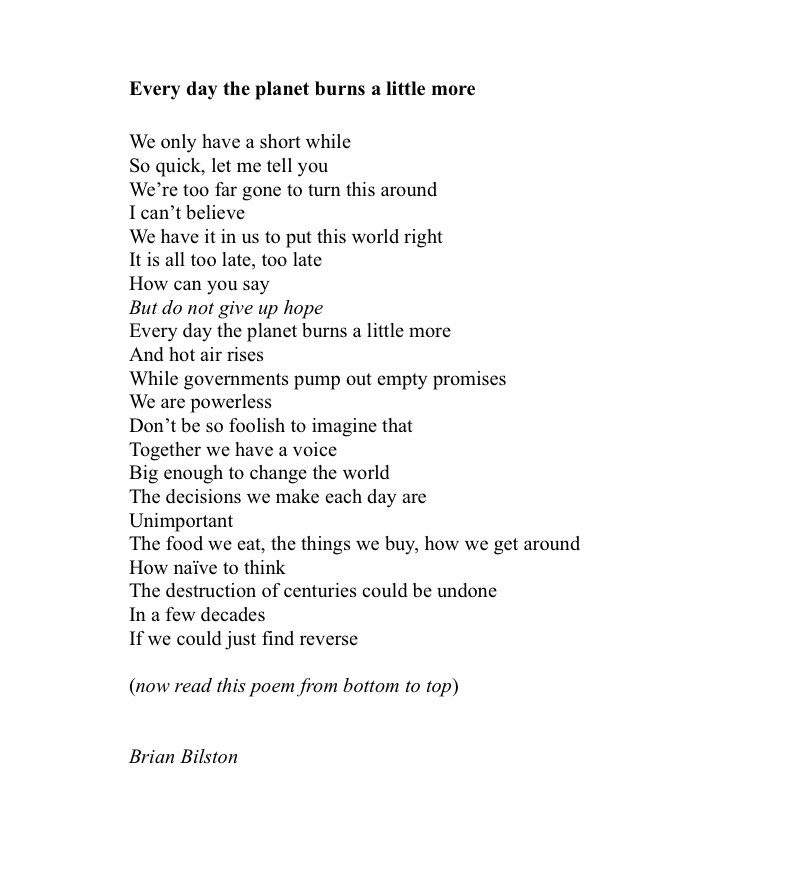‘Every day the planet burns a little more’, a poem from @brian_bilston which works for Earth Day - we just have to look at things a different way... #EarthDay #EarthDay2024