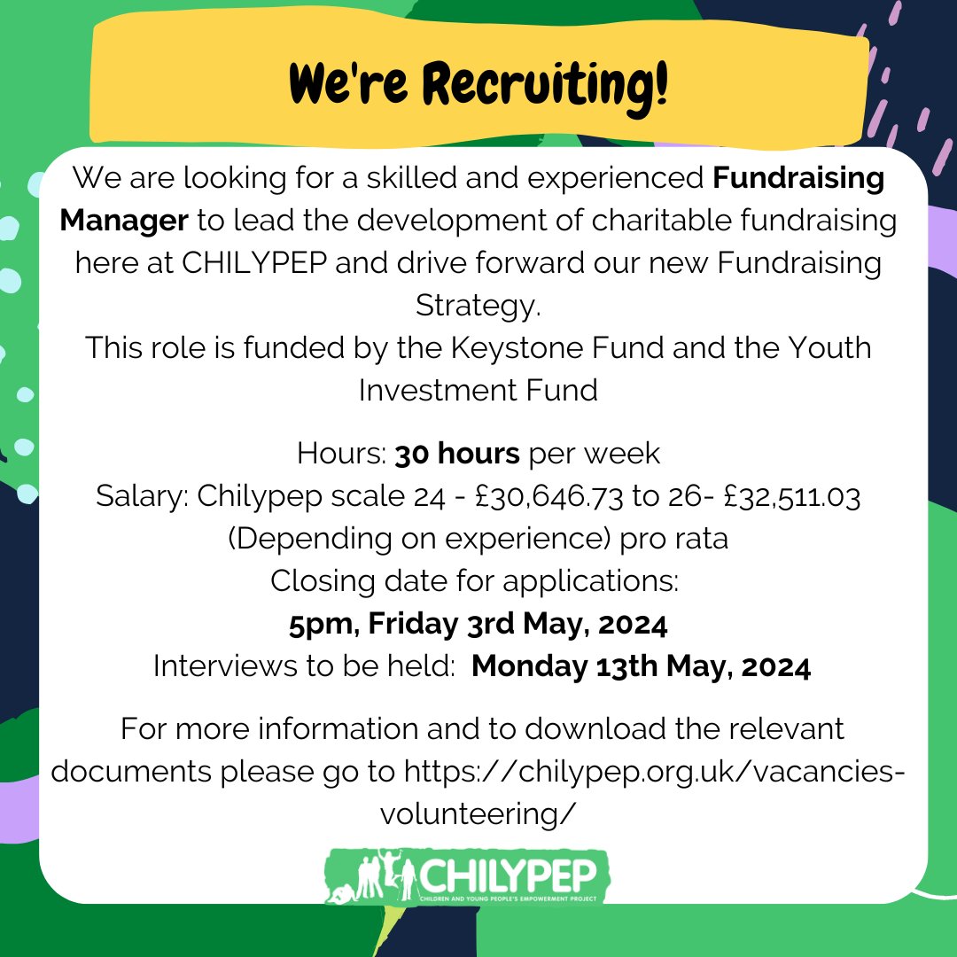 Chilypep are recruiting! We have a new opportunity for a Fundraising Manager, to lead the development of Chilypep's Fundraising 💰 More information here: ow.ly/wheg50RkXPm