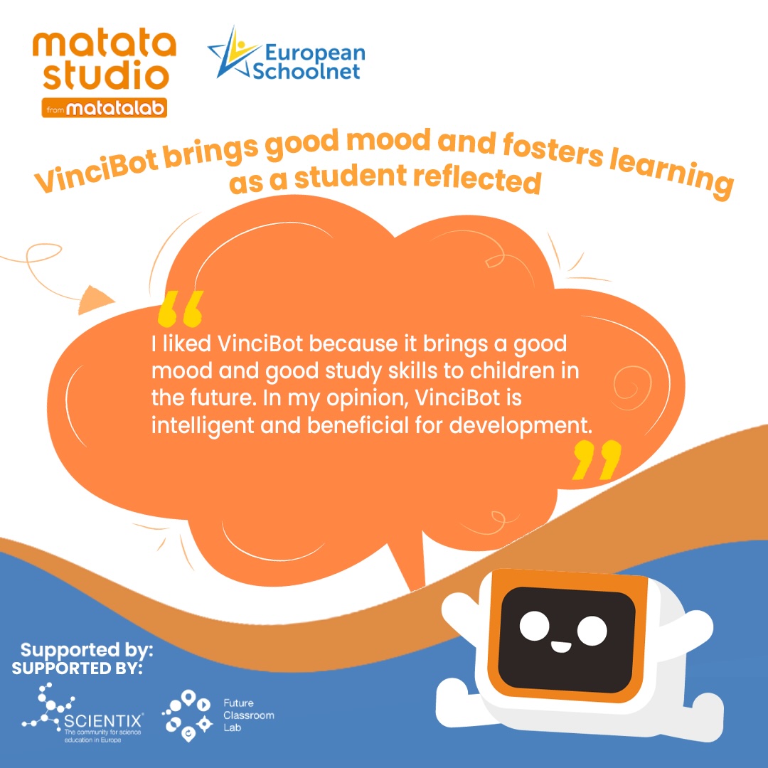 MatataStudioEDU's tweet image. VinciBot has been spreading joy and enhancing learning skills for children, fostering intelligence and development. 🙌

Let&apos;s see what they said! 👀

#MatataStudio #Matatalab #STEMkids #WhatTheySaid #MatataStudioPilotProgram #TryMatataStudio #Vincibot #FCLPilotProject