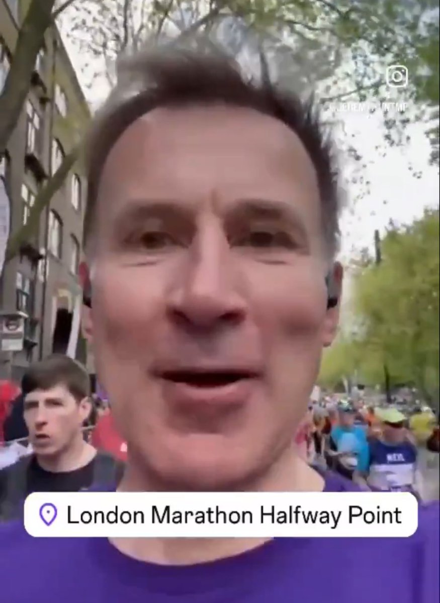 Imagine turning round at the 20mile point, a sweaty mess with every muscle aching and you see this smarmy Tory face running up behind you. Would make anyone break the world record for the last 6miles.