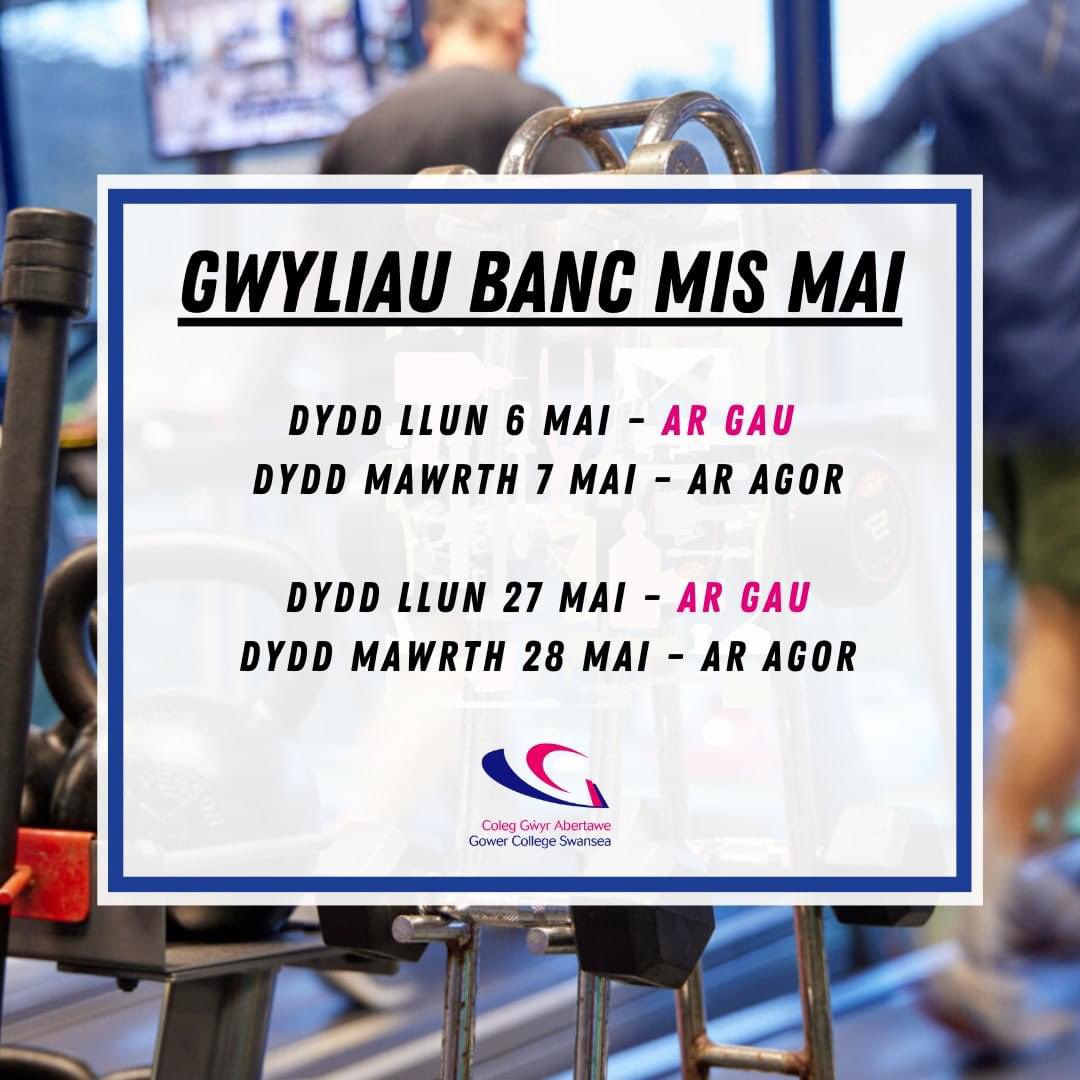 SportsCentreGCS's tweet photo. Please see below for our Bank Holiday Closures 📅

We will be open as normal for the days prior and following 🕐

Thank you in advance 😁

#bankholiday #maybankholiday #closures #openingtimes @GowerCollegeSwa https://t.co/Tdr88WNpB1