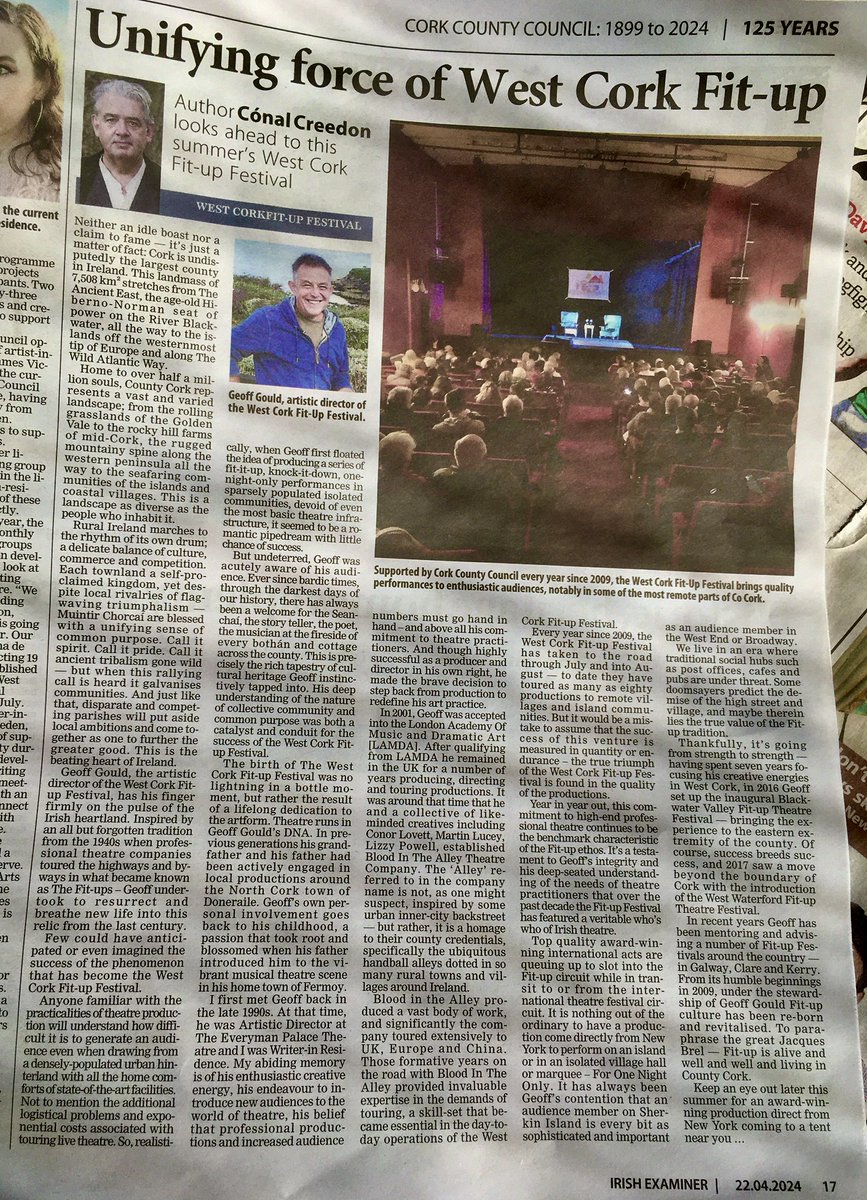 the Newsagent up the street tells me there's a fierce rush on 'de paper' this morning. Due to Joe Dermody's Supplement on 125 Year of Cork County Council. Thanks for including my essay on the mighty Geoff Gould, Tx Joe. @corkcolibrary @corkcitycouncil @CorkCountyArts @Corkcoco