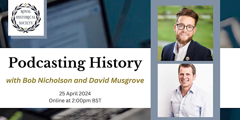 Join us this Thursday at 2pm to learn more about what makes a successful history podcast. This is a great chance to learn from experienced podcasters @DigiVictorian (Killing Victoria) & @DJMusgrove (HistoryExtra). Event is free, but please register here: eventbrite.co.uk/e/podcasting-h…