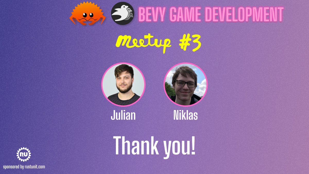 Thank you to our fantastic speakers at last week's virtual @BevyEngine Meetup. In case you missed it, here is the recorded live stream: youtube.com/live/Fyr1ud1OI… - individual videos will follow soon! #rustlang #gamedev 🦀🎮