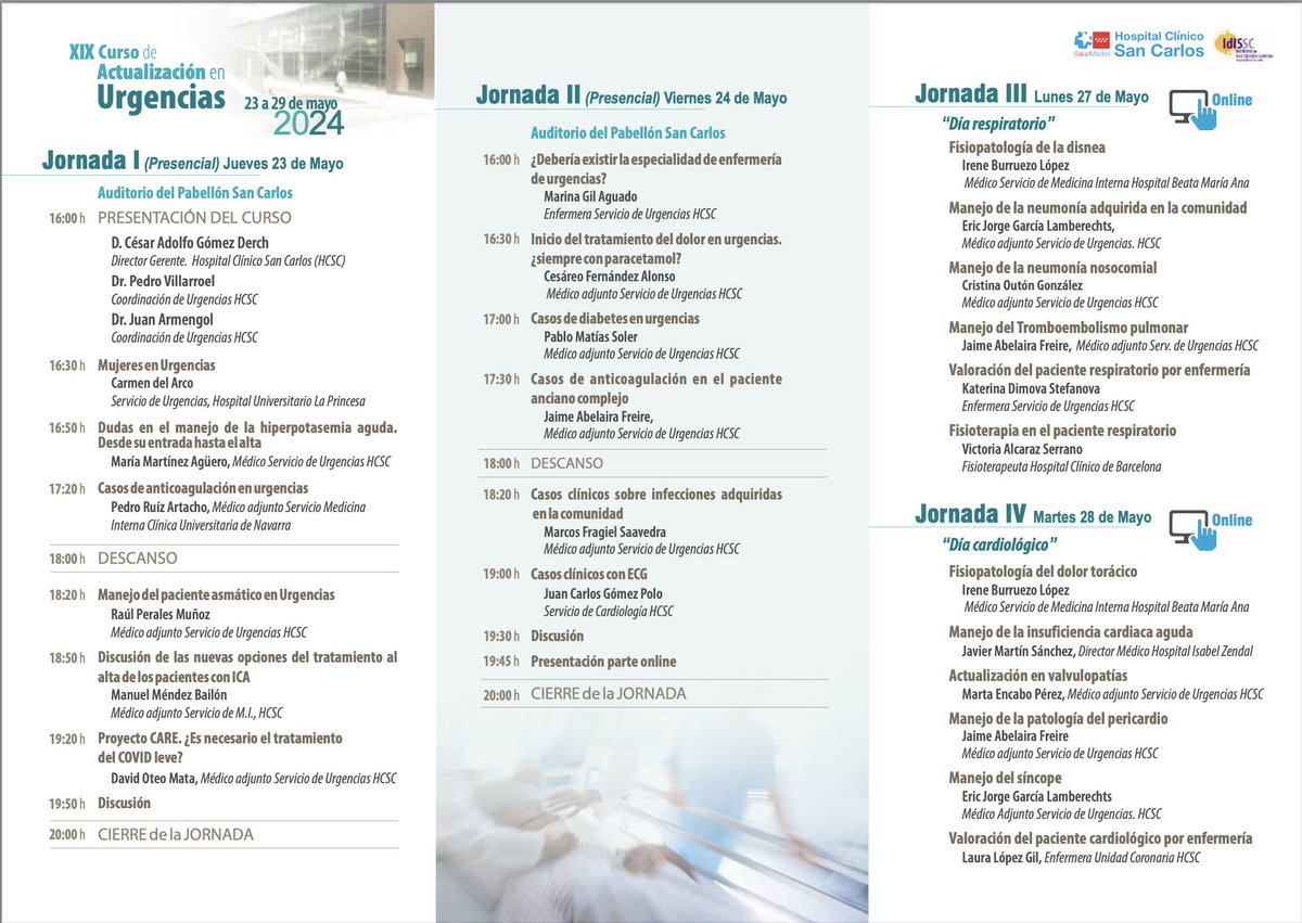 UrgClinico's tweet photo. Como todos los años volvemos con  el XIX CURSO DE ACTUALIDAD EN URGENCIAS #cursourgencias2024  con dos dias PRESENCIALES!!!  Y tres dias online.  No te quedes sin plazas !!! del 23 al 29 Mayo Inscripciones aquí --> https://t.co/tD1nFas9M5  No te lo pierdas 👍
@SEMES_
@SEMESMadrid https://t.co/zDptwaxgOW
