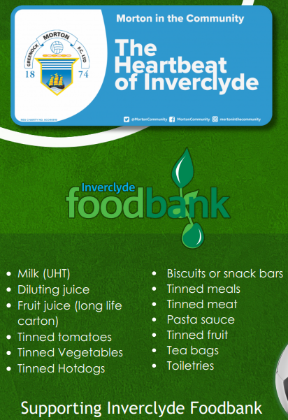 𝐅𝐨𝐨𝐝𝐛𝐚𝐧𝐤 𝐂𝐨𝐥𝐥𝐞𝐜𝐭𝐢𝐨𝐧 𝟐𝟎𝟐𝟒 ⚽ This Saturday we will be hosting a Foodbank collection at @Morton_FC vs @RaithRovers 💙 We will be on Sinclair Street from 1-3pm 🏟️ The key items we are collecting are listed below, all donations are greatly appreciated 🤝