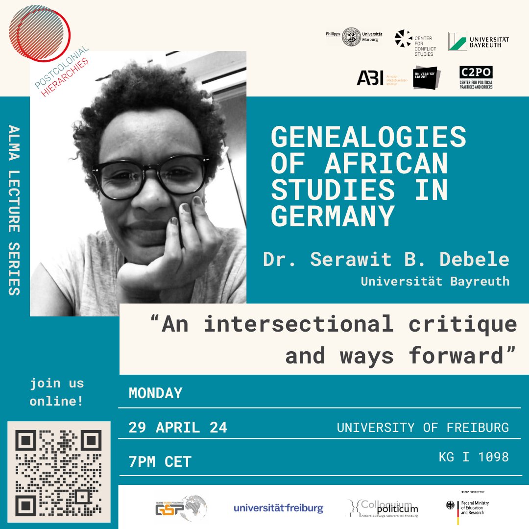📅Join us next Monday: ALMA-Lecture in cooperation with @postcolh22 & @ACT_UniFreiburg @SerawitBDebele presents her #intersectional critique of #African studies in #Germany arnold-bergstraesser.de/en/events/alma…