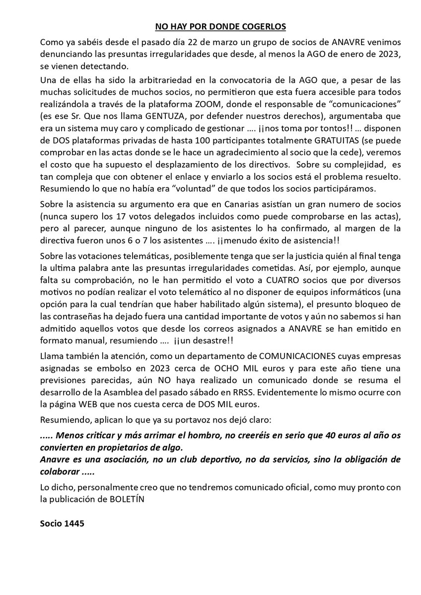 ¿porqué la <a href="/AnavreAsoc/">Asociacion de Navegantes de Recreo - ANAVRE</a> no publica nada sobre los resultados de la AGO del sabado día 20 en el <a href="/RCNGC/">rcngc</a> ?....¿dimitió el responsable de comunicaciones talcomo le indico a un socio fundador hace unos dias?