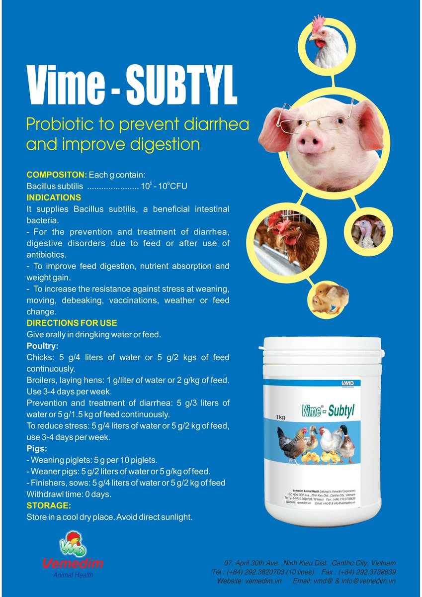 𝐕𝐈𝐌𝐄 _ 𝐒𝐔𝐁𝐓𝐘𝐋
𝘗𝘳𝘰𝘣𝘪𝘰𝘵𝘪𝘤 𝘵𝘰 𝘱𝘳𝘦𝘷𝘦𝘯𝘵 𝘥𝘪𝘢𝘳𝘳𝘩𝘦𝘢 𝘢𝘯𝘥 𝘪𝘮𝘱𝘳𝘰𝘷𝘦 𝘥𝘪𝘨𝘦𝘴𝘵𝘪𝘰𝘯
Website: vemedim.com/en
#Veterinary #cattle #poultry #Vemedim #Vet_medicine #animalhealth #treatment #Oral_powder #improve_digestion #prevent_diarrhea