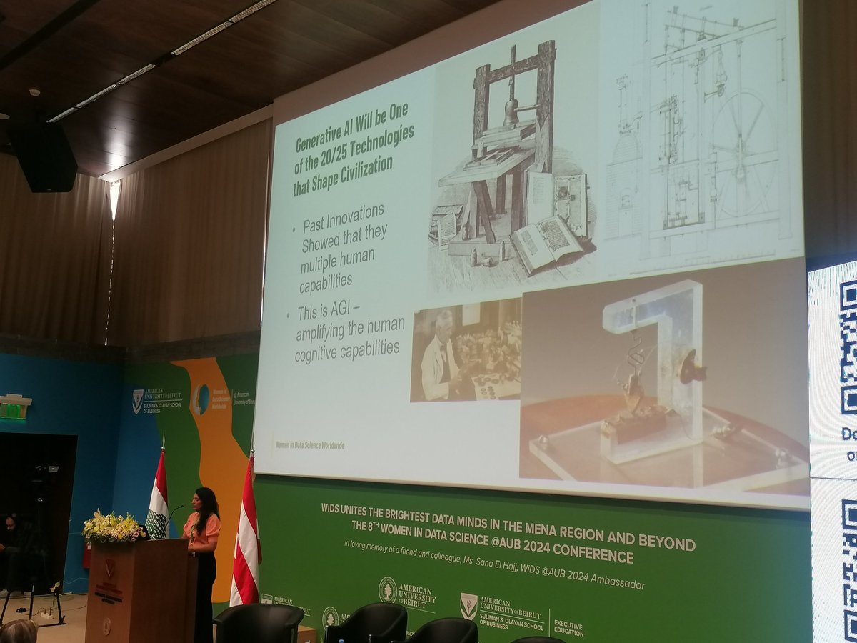 Reem_Hoteit's tweet photo. Is GenAI being #underestimated in the field of #healthcare?
Drawing on a case study, Dr. Zeenat Patrawala #interestingly delved into how #GenAI can provide strong #clinical application tools for individuals in critical #need during #crises.
#AUBWIDS2024 #WIDS2024 https://t.co/ts013tMut7