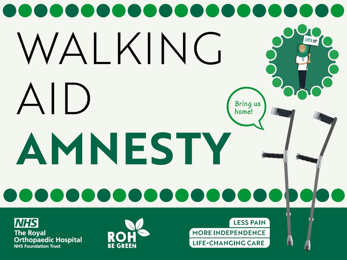We're holding a 'Walking Aid Amnesty' for #GreenerAHP Week. After surgery, many patients use walking aids but they're not always returned when they're no longer needed 🩼

Find out how to participate so they can be reused & recycled 🌍tinyurl.com/3b28jkpe