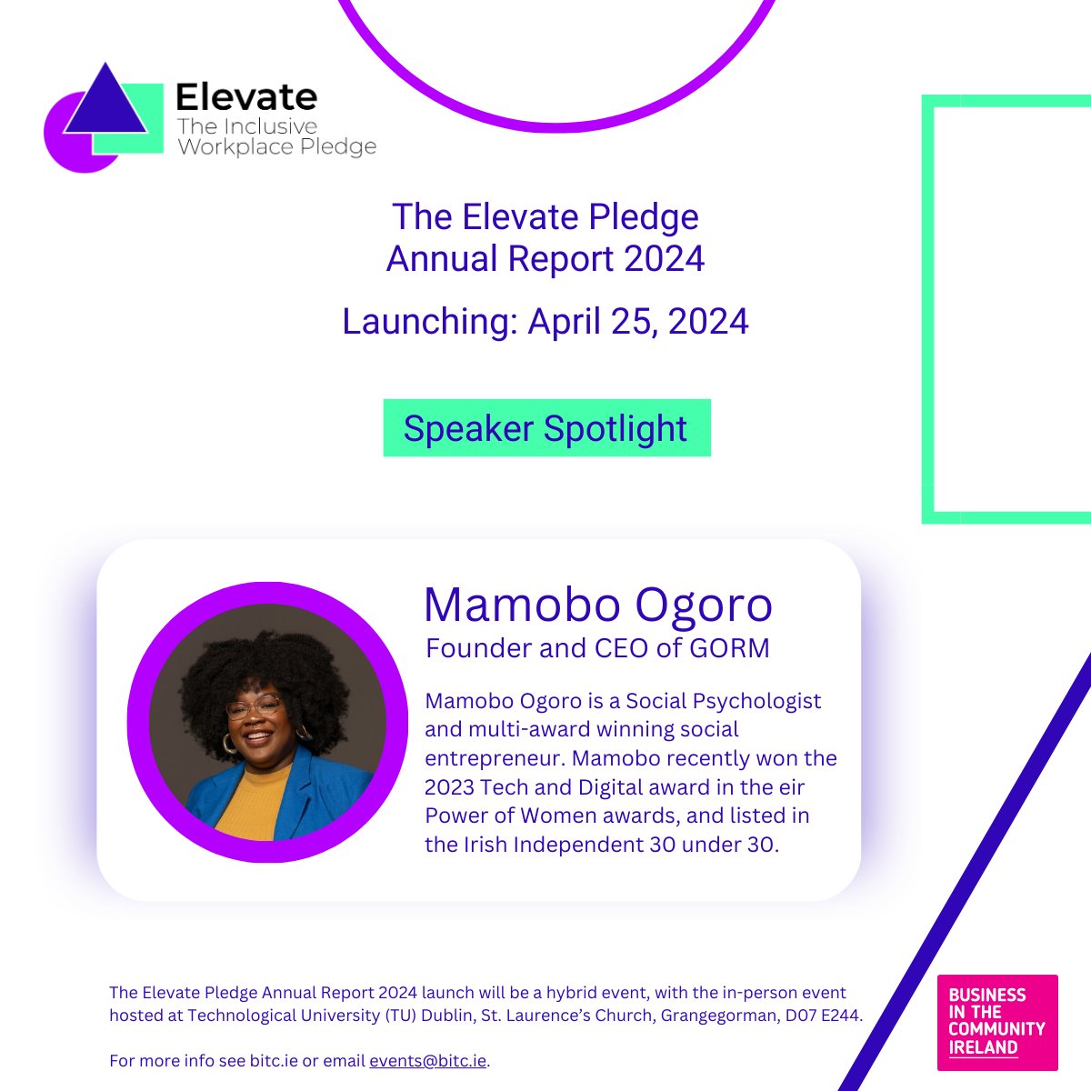 We're delighted that Mamobo Ogoro, CEO of GORM is speaking at the launch of our #ElevatePledge Annual Report 2024 on April 25.    

She will share her insights and experiences. We will also reveal what progress has been made by signatories to advance inclusion in the workplace.