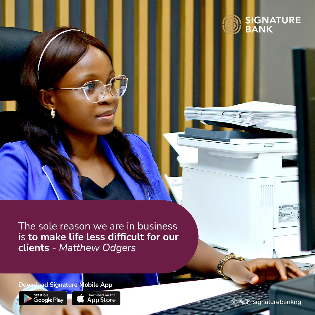 At Signature Bank, we are committed to elevating the financial well-being and satisfaction of our valued customers. 

Open an account with us today and experience the ease and convenience of banking. 

#SignatureBankNG #MakeYourMark #CustomerService