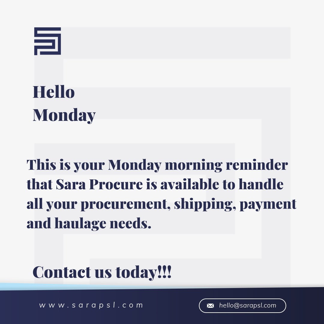 Sara Procure is that  top-notch supply chain service provider you have been searching for.

Contact us today!
#procurement #chinatolagos #shipping #importation #procurementagent #airfreights #ecommerce #seafreights #delivery #maritime #supplychain  #cantonfair #mondaymotivation