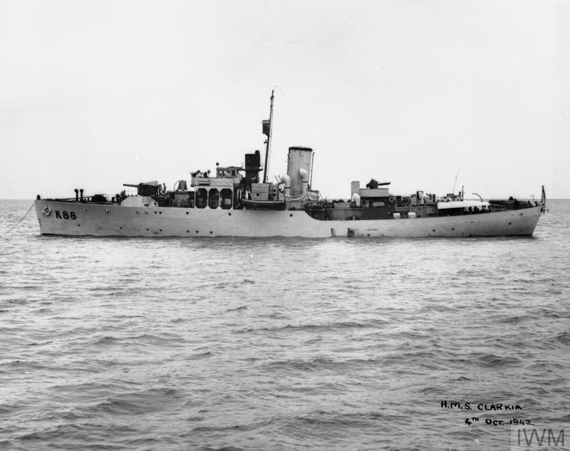 Flower class corvette HMS Clarkia (K 88) Lt.Cdr. Frederick John Gwynn Jones, RNR: Commissioned 22.04.40.