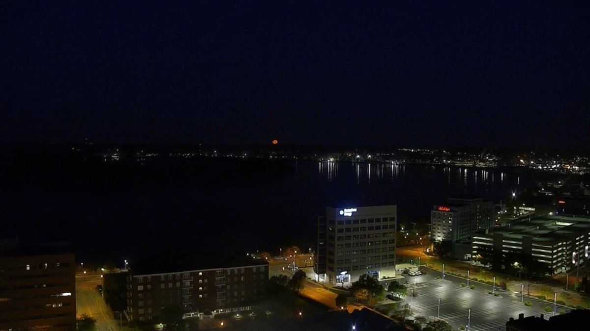 Full Pink Moon about to set over downtown Evansville #tristatewx