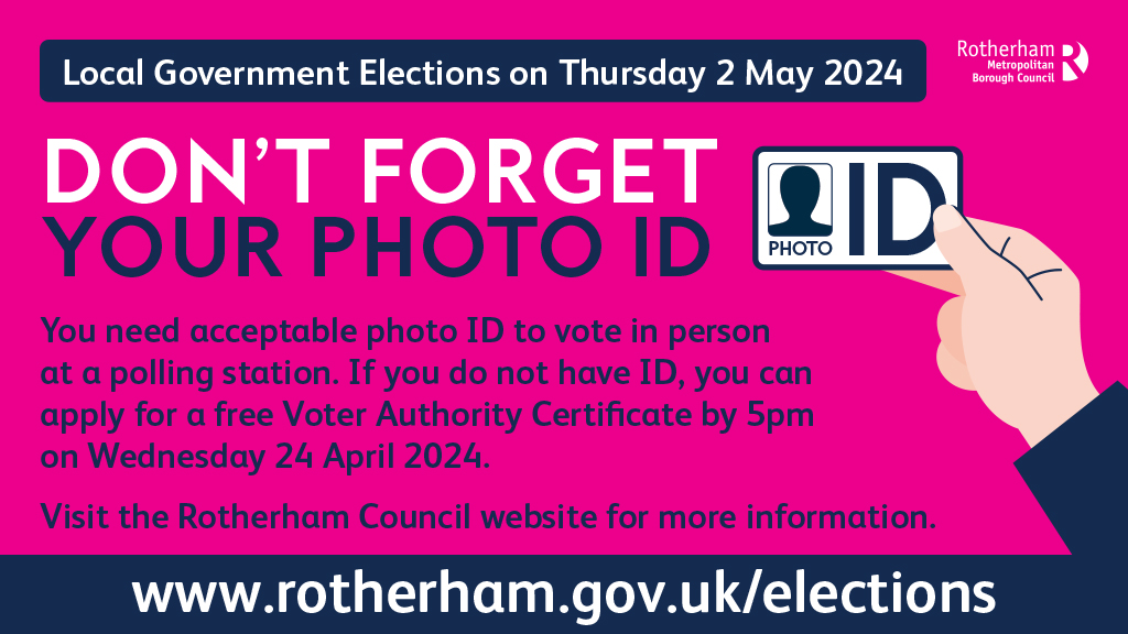Planning to vote at a polling station on 2 May for the Local Government Elections?🗳 Make sure you have the correct photo ID. Find out more➡ rotherham.gov.uk/elections