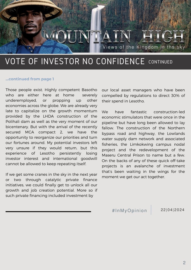 Vote of Investor No Confidence #InMyOpinion #Lesotho #Lstwitter