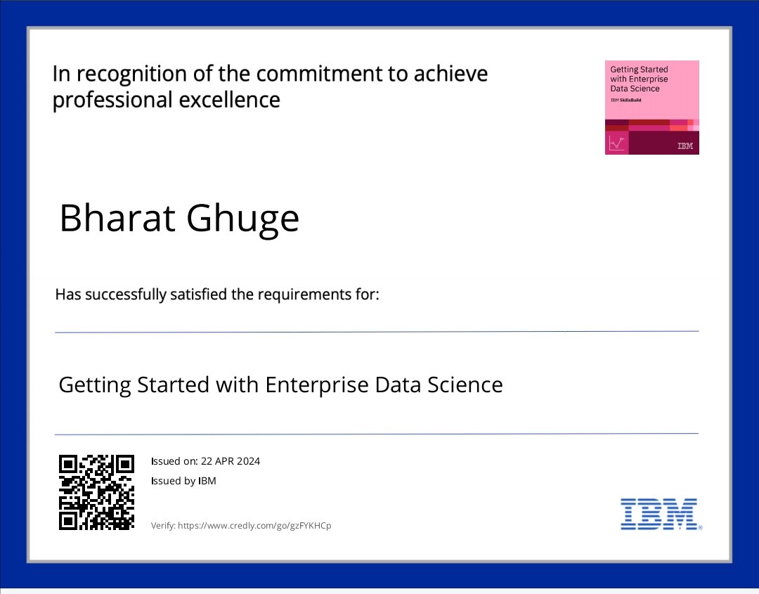 'Thrilled to have completed my data science course and earned my certificate! 🎉 Excited to leverage these new skills to drive insights and innovation. #DataScience #LifelongLearning'
#IBM @IBM @ibm_in