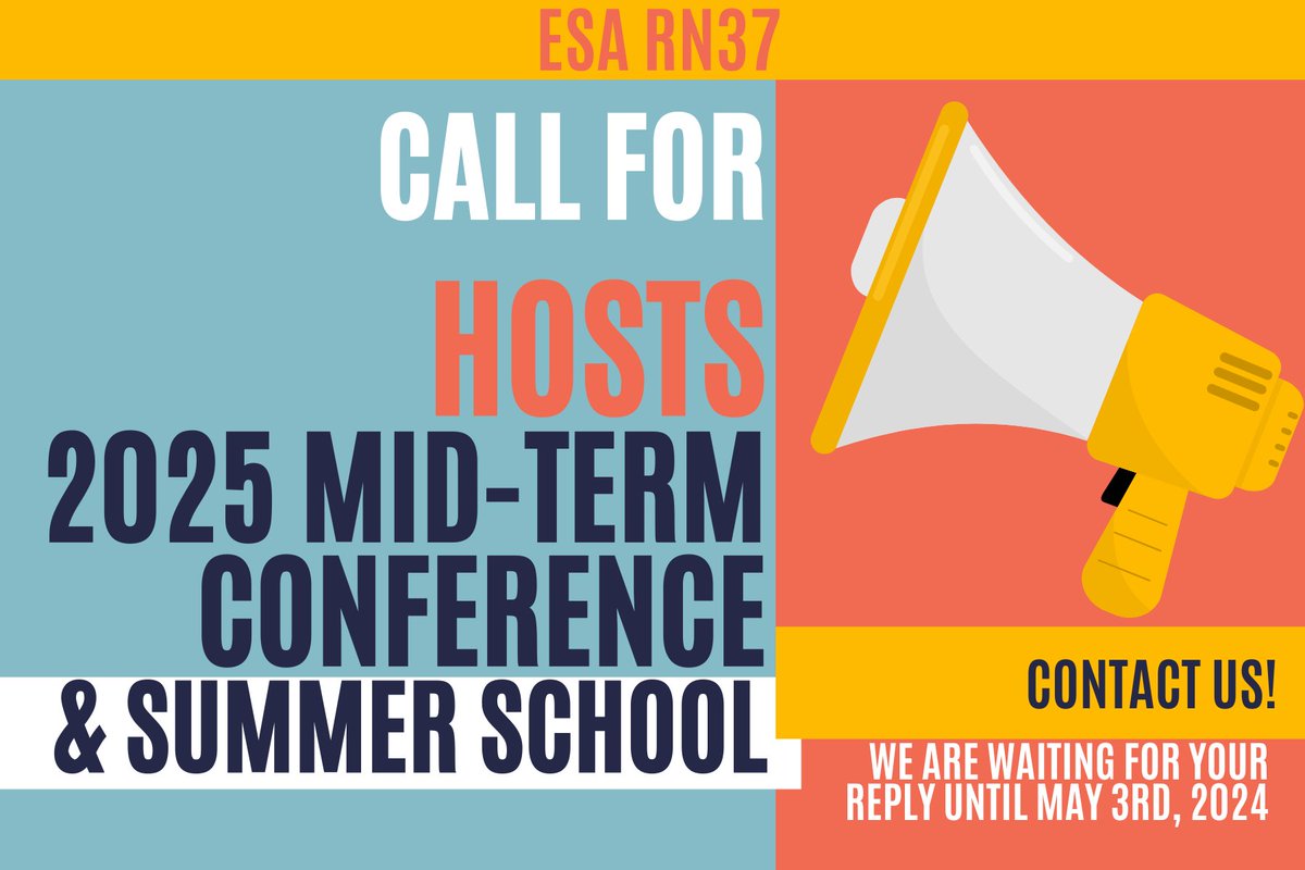 The (Urban Sociology) Research Network 37 (RN37) (@Rn37S) of the European Sociological Association (@ESA_Sociology) is issuing a call for hosts for their next (2025) mid-term conference & summer school. Reach out if you have any queries or to express your interest by May 3, 2024.