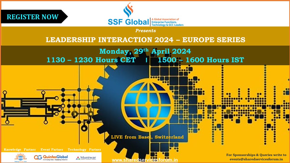 SSF_Global's tweet photo. #SSFGlobal 

Join the Leadership Interaction - EUROPE Series 2024, April Edition on Apr-29 from 1130 Hrs CET &amp; 1500 Hrs IST.

To REGISTER: https://t.co/QiD08grdhn https://t.co/CCp3H7LJ4b