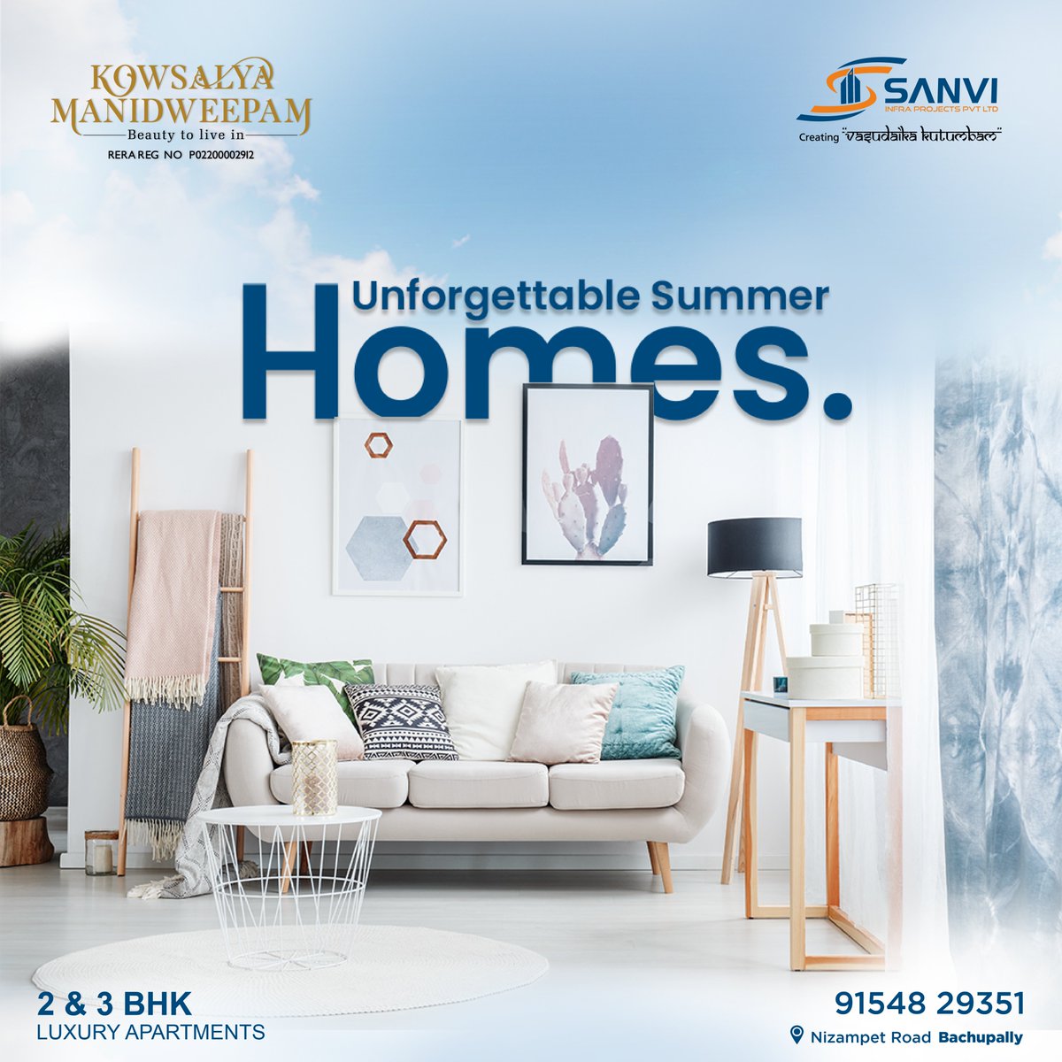 Every home is built with ultimate architecture and design, giving you the perfection you deserve for every season and every moment. 
#sanviinfra #kowsalyamanidweepam #Nizampet #Bachupally #home  #property #2and3bhkflats #2and3BHKApartments #2BHKApartments #3bhkapartments