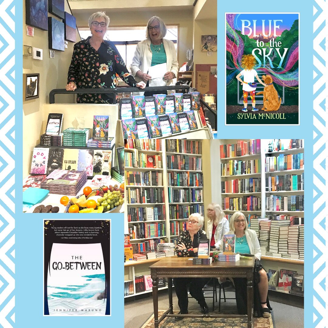 Wonderful double-launch of Blue to The Sky by @SylviaMcNicoll, and The Go-Between by @JenniferMaruno yesterday at @DrummerBooks! Congratulations!🥳📚