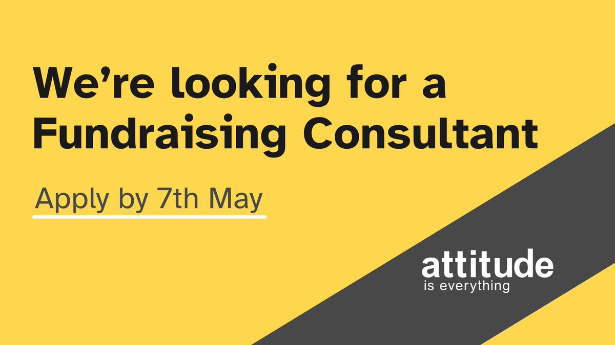 🌎 Hybrid / remote ⏰ Part time 📝 11 months, starting May 2024 ❗ Apply by 7th May We're looking for #Fundraising Consultant to work with us over the next year. ⏩ attitudeiseverything.org.uk/job-fundraisin… #CharityJobs