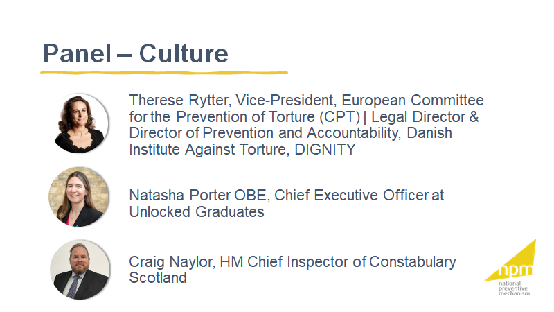 What is 'organisational culture'? Why is it important to recognise & interrogate it where people are deprived of their liberty? We look forward to discussing on Wednesday with @ThereseRytter @NPorter_ and @HMCICScotland and all @UKNPM bodies nationalpreventivemechanism.org.uk/news/blog-addr… #UKNPM15