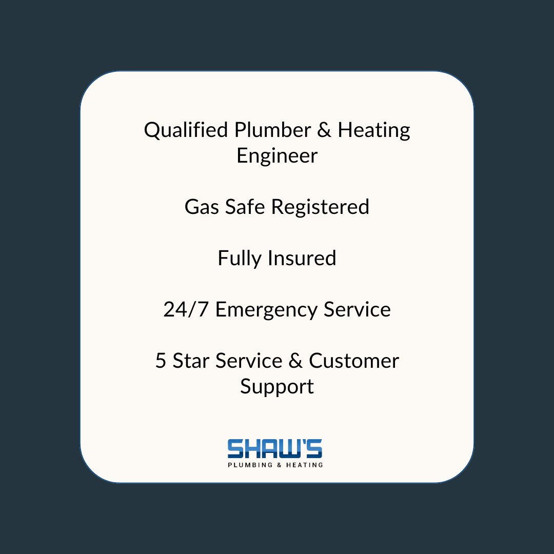 Wondering why Shaw's?

✅ Qualified Plumber & Heating Engineer
✅ Gas Safe Registered
✅ Fully Insured
✅ 24/7 Emergency Service
✅ 5 Star Service & Customer Support

Visit our website to learn more: shawsplumbingandheating.co.uk 🛠️🔥 

#Plumber #HeatingEngineer #GasSafe