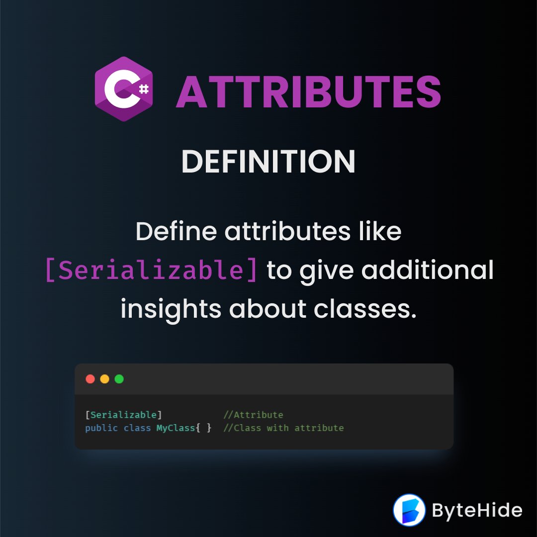 2/5🧵: Attributes in C# provide metadata, acting like a backstory to your favorite superhero. 🦸‍♂️ Define attributes like [Serializable] or [Obsolete('Use NewMethod() instead')] to add insights and warnings to your code. #Programming #Metadata #CodeOptimization