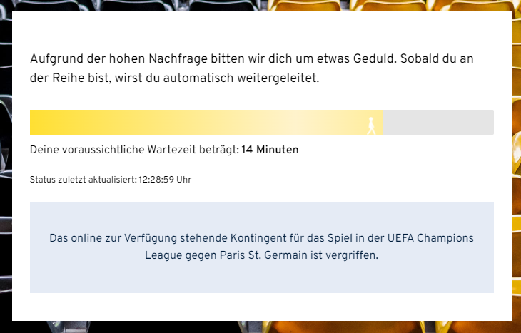 bizzy_beaver's tweet photo. Einfach nur Müll dieses Ticketsystem. 11:50 eingewählt, Wartezeiten 4 mal wieder hochgeschraubt um dann doch nix zu bekommen. #bvb #UCL https://t.co/lFb3ovNkz5