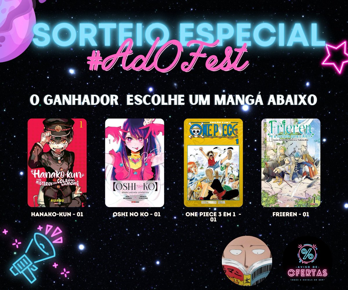 MimeseMangas's tweet photo. ⚡Sorteio Especial #AdOFest  
 
✅Regras: 
- Seguir: 
@AvisoDeOferta
 e 
@MimeseMangas
 
 - Dar RT e Like 
 -Comentar qual mangá vai querer com a #AdOFest

📌Resultado hoje https://t.co/l4A46Y6tdz