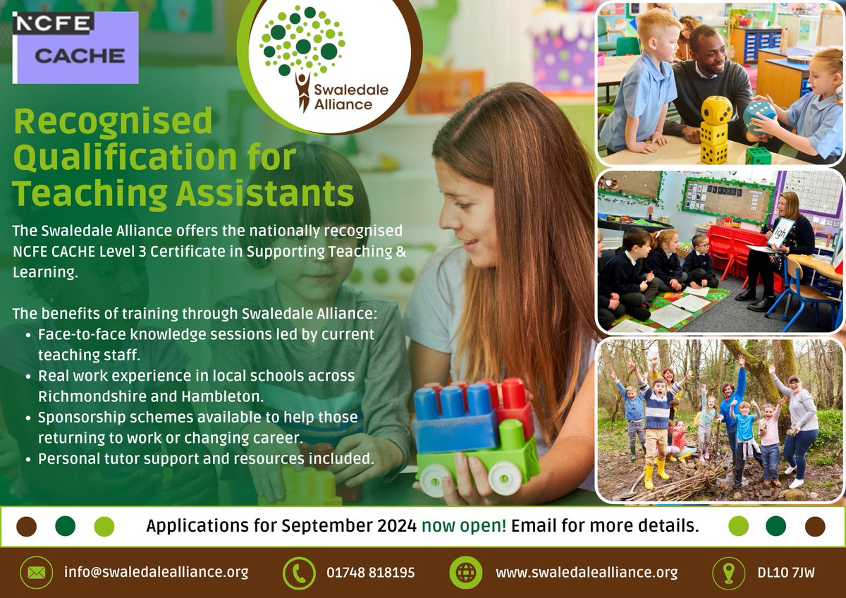 Are you looking to make a positive step towards your future?

Are you 18 or over and interested in a career as a Teaching Assistant? Then this course is for you!

swaledalealliance.org/professional-d…

<a href="/followers/">はうはう</a> please like and share this post 📷