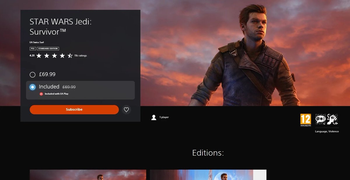 IdleSloth84_'s tweet image. (FYI) Star Wars Jedi: Survivor maybe joining #XboxGamePass and #EAPlay soon

The PlayStation Store shows that it's now available to play with EA Play.

Survivor launched on April 28th, 2023

Source:
playstation.com/en-ie/games/st…