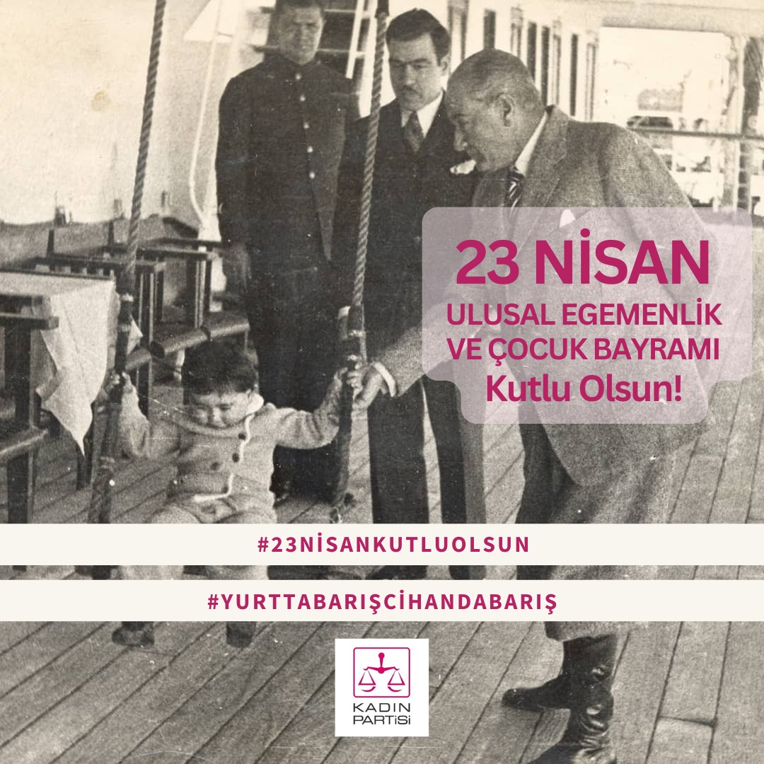 📷 kadinpartisi 23 Nisan Ulusal Egemenlik ve Çocuk Bayramını kutlarız 💜 Atatürk'ün tüm dünyaya örnek sözü: 'Yurtta Barış Dünyada Barış' yol göstericidir bizim için. İşte bu güçle soruyoruz: Gazze'de neler oluyor? Çocuklar öldürülürken dünya neden susuyor? #soykırım…