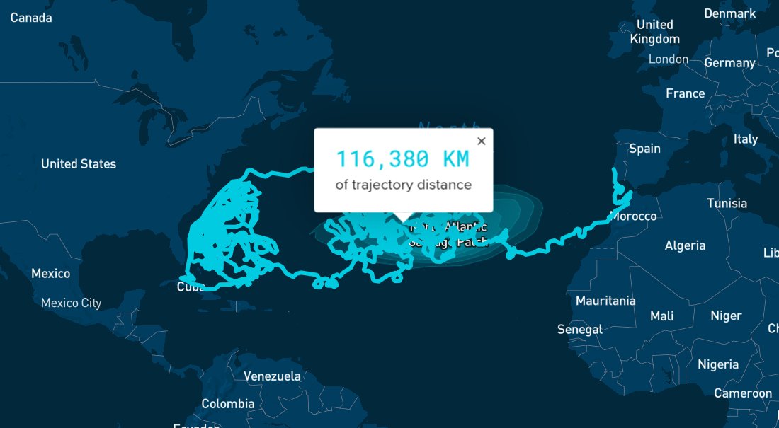 A plausible track for plastic dropped in the river Tejo, in Portugal 🤯Over 115000 km to end up in the midle of the Atlantic, if not eaten by some wild creature in the mean time. We really need to start paying more attention to plastic. Try yourself here theoceancleanup.com/plastic-tracke…
