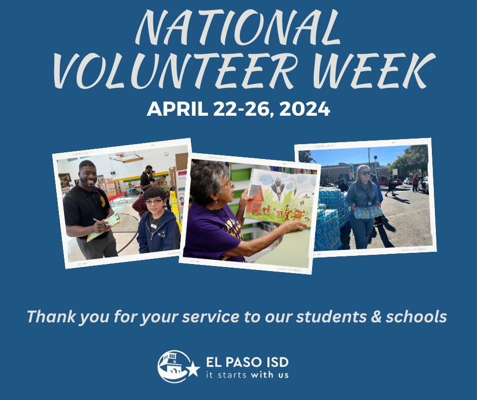 El Paso ISD appreciates the thousands of parents and community members who spend countless hours volunteering their time and resources in our schools. We appreciate you!